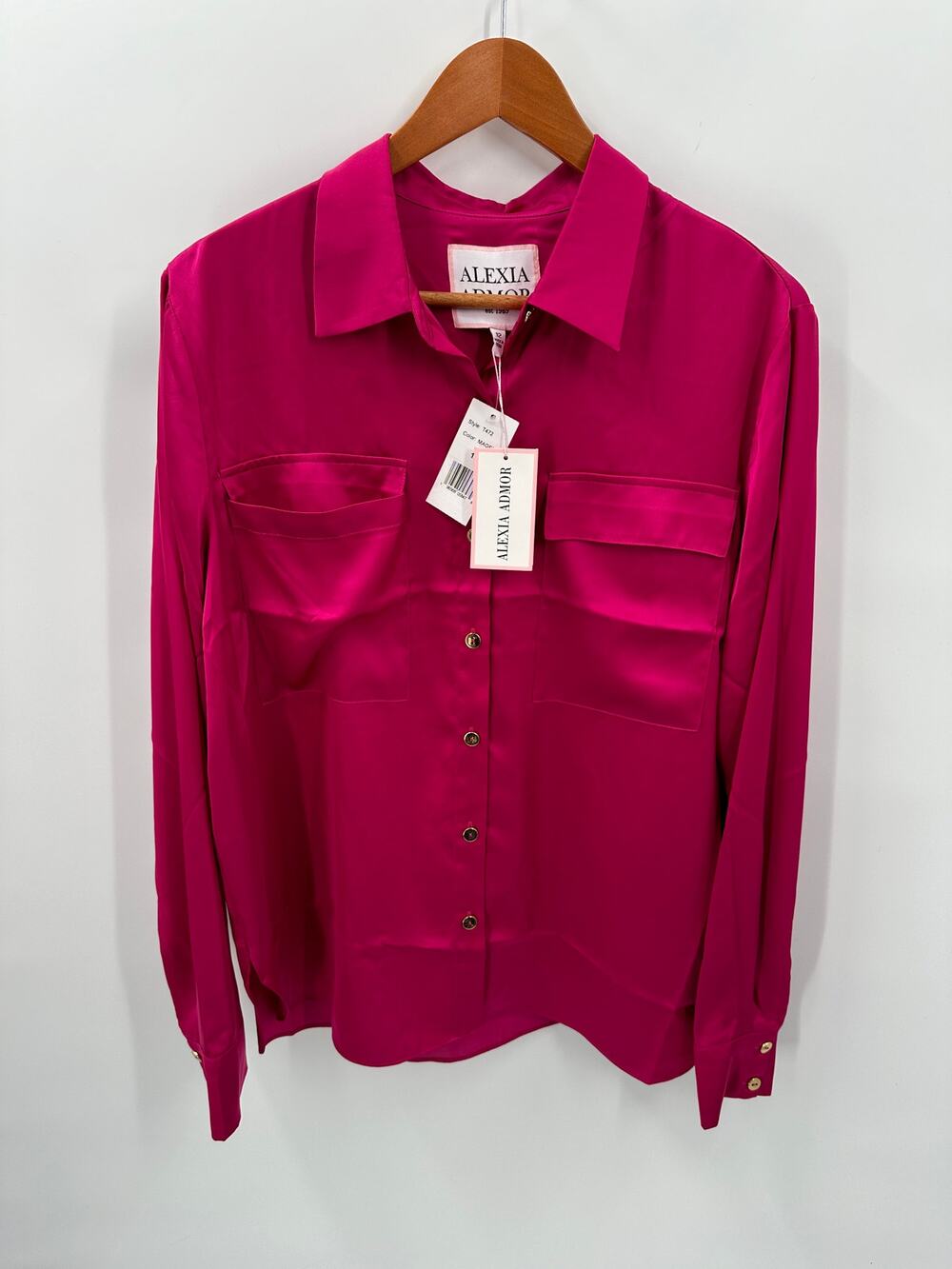 ALEXIA ADMOR NWT Classic Silky Button Front Shirt in Magenta // 12